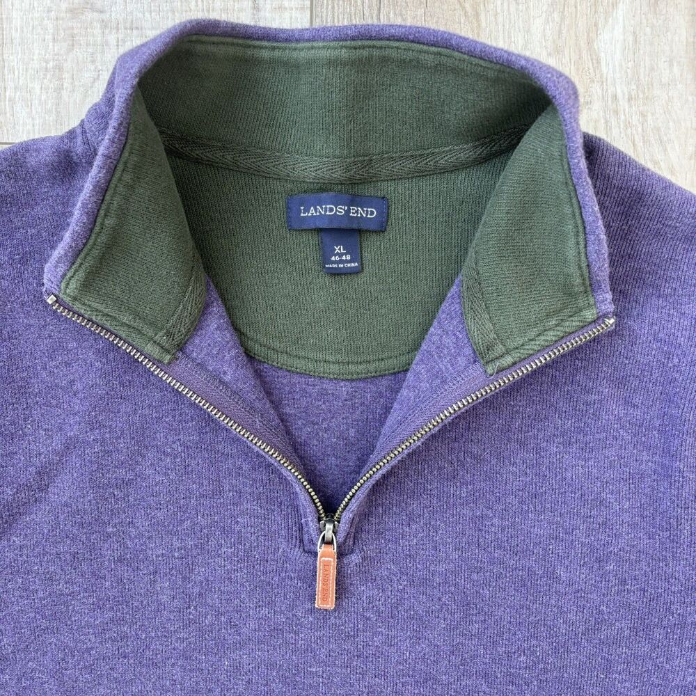 Lands End Mens Purple 1/4 Zip Pullover Sweater Size XL Cotton Heritage Classic - Picture 4 of 11